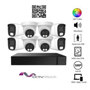 Kit 8 Cámaras FULL COLOR + AUDIO 5MP 2K + INSTALACION