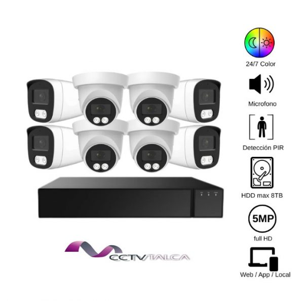 Kit 8 Cámaras FULL COLOR + AUDIO 5MP 2K + INSTALACION